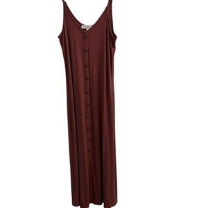 Loft Ribbed Button Front Midi Dress Burgundy Mahogany Sleeveless Women Small